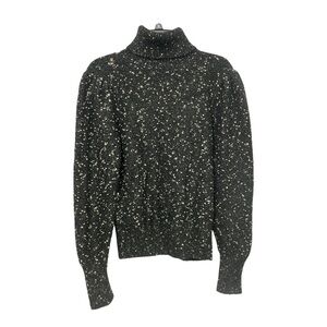 Ann Taylor Black Gold Tweed Sweater Sz Small Women’s Turtleneck Pullover Chunky